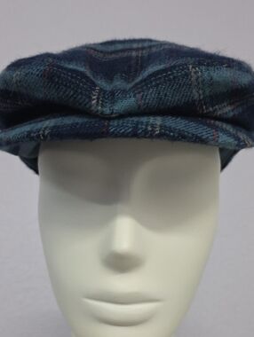 Old Navy Blue Plaid Wool Retro Driving Newsboy Cap Hat